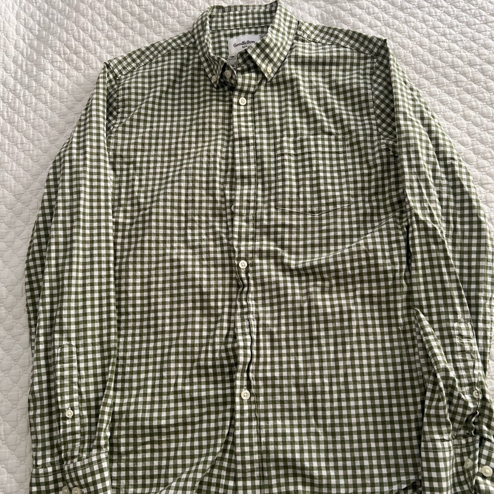 Goodfellow & Co Green and White Gingham Casual Long Sleeve Shirt